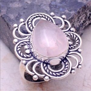 Rose quartz silver ring size 7.25